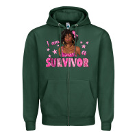 Sports Green I Am a Survivor Breast Cancer with Afro Woman Zipper Hoodie - texasbilliewilder