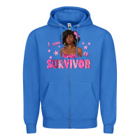 True Royal I Am a Survivor Breast Cancer with Afro Woman Zipper Hoodie - texasbilliewilder