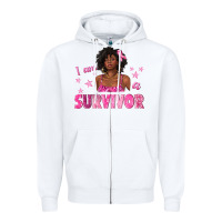 White I Am a Survivor Breast Cancer with Afro Woman Zipper Hoodie - texasbilliewilder