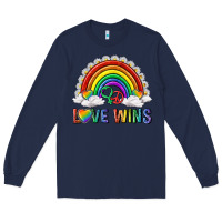 Navy love wins with daisy and heart Long Sleeve Tee - texasbilliewilder