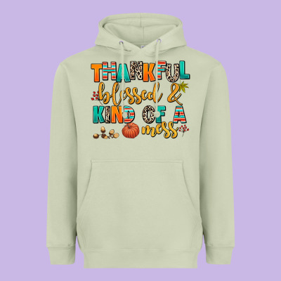 Thankful  Blessed And Kind Of A Mess Heavyweight Hoodie Designed By Adodesignshop