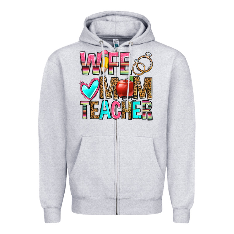 Wife Mom Teacher Zipper Hoodie by Zillion Design Studio | Teevron