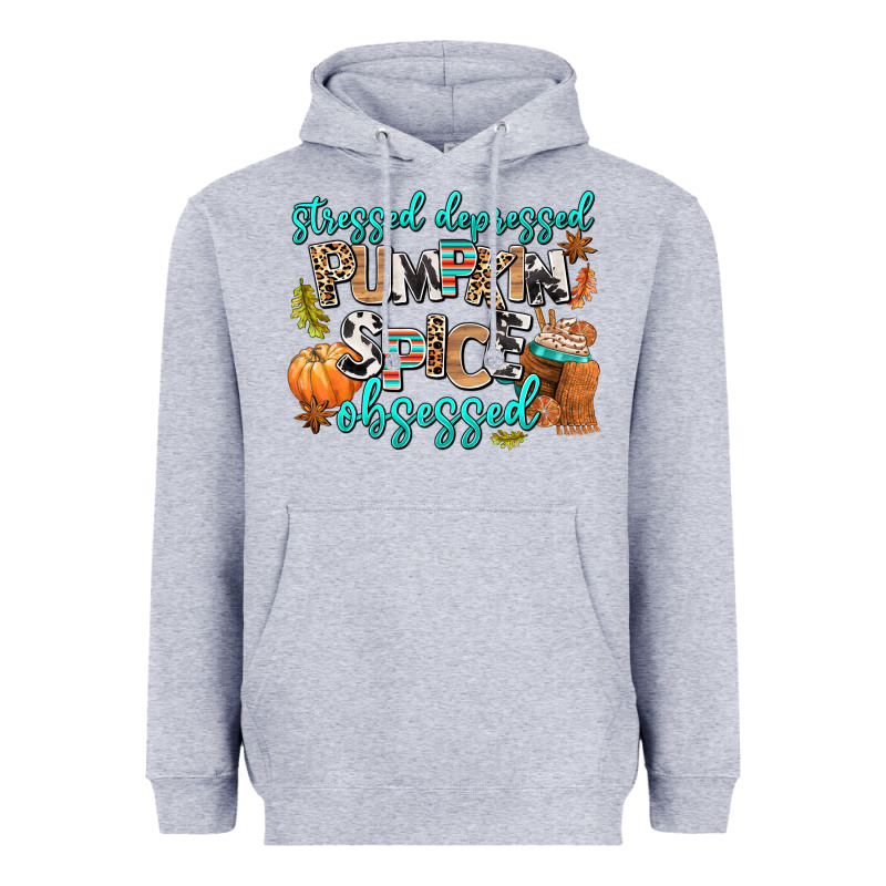 Stressed Depressed Pumpkin Spice Obsessed Heavyweight Hoodie by AdoDesignShop | Teevron