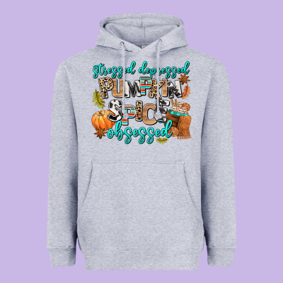 Stressed Depressed Pumpkin Spice Obsessed Heavyweight Hoodie Designed By Adodesignshop