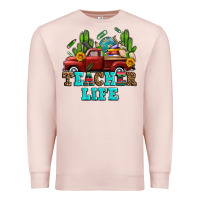 Pale Pink teacher life western truck and books Premium Sweatshirt - AdoDesignShop