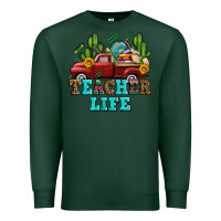 Sports Green teacher life western truck and books Premium Sweatshirt - AdoDesignShop