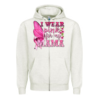 Oatmeal Heather I Wear Pink For My Mama with Butterfly Zipper Hoodie - texasbilliewilder