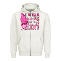 Oatmeal Heather I Wear Pink For My Mini with Butterfly Zipper Hoodie - texasbilliewilder