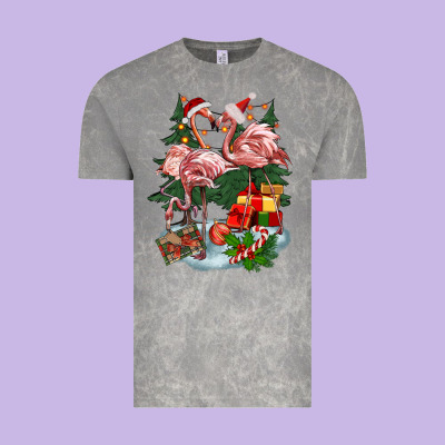 Christmas Flamingo Vintage Tee Designed By Barkaloodesign