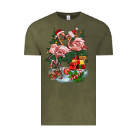 Vintage Olive Christmas flamingo Vintage Tee - BarkalooDesign