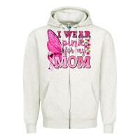Oatmeal Heather I Wear Pink For My Mom with Butterfly Zipper Hoodie - texasbilliewilder
