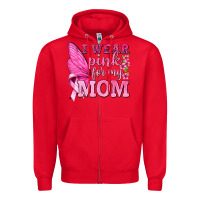 Red I Wear Pink For My Mom with Butterfly Zipper Hoodie - texasbilliewilder