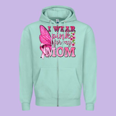 I Wear Pink For My Mom With Butterfly Zipper Hoodie Designed By Texasbilliewilder