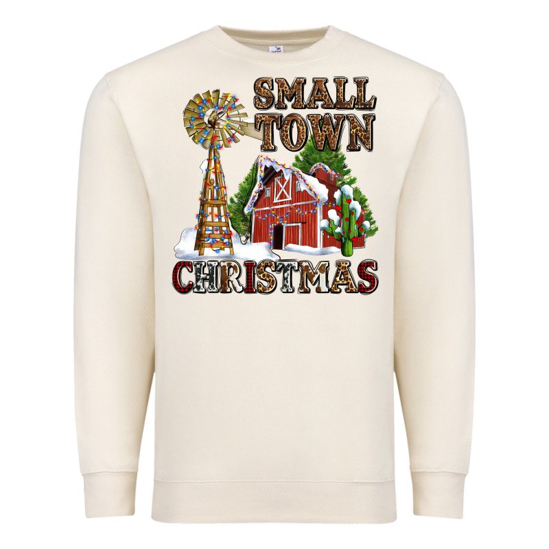 Small Town Christmas With Barn And Cactus Premium Sweatshirt by AdoDesignShop | Teevron