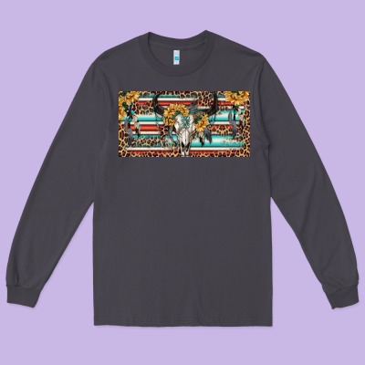 Long Sleeve Tee Boho bull skull and serape