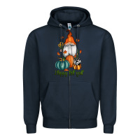 Navy happy fall y'all gnome Zipper Hoodie - RanaPortraitStore