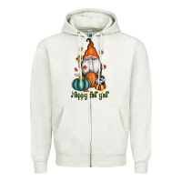 Oatmeal Heather happy fall y'all gnome Zipper Hoodie - RanaPortraitStore