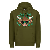Army Green st patrick's day cow Premium Hoodie - MaliasSmallBusiness