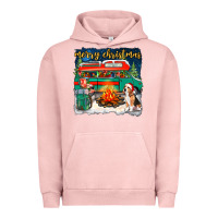Pigment Salmon merry christmas with camper van Urban Hoodie - NancyCooperArtShop