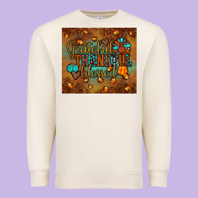 Grateful Thankful Blessed Turkey Premium Sweatshirt Designed By Jahusdesignshop