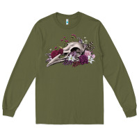 Army Green Boho floral raven skull Long Sleeve Tee - RanaPortraitStore