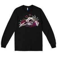 Black Boho floral raven skull Long Sleeve Tee - RanaPortraitStore