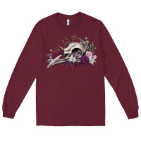 Burgundy Boho floral raven skull Long Sleeve Tee - RanaPortraitStore