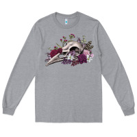 Heather Grey Boho floral raven skull Long Sleeve Tee - RanaPortraitStore