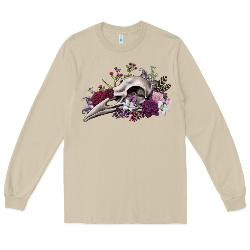 Boho Floral Raven Skull Long Sleeve Tee by RanaPortraitStore | Teevron
