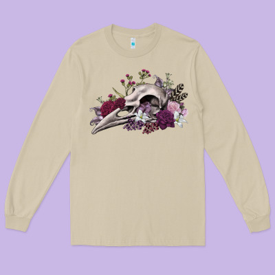 Long Sleeve Tee Boho floral raven skull