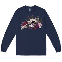 Navy Boho floral raven skull Long Sleeve Tee - RanaPortraitStore