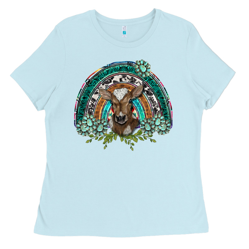 Turquoise Gemstones Brown Baby Cow  Rainbow Ladies Tee by BarkalooDesign | Teevron