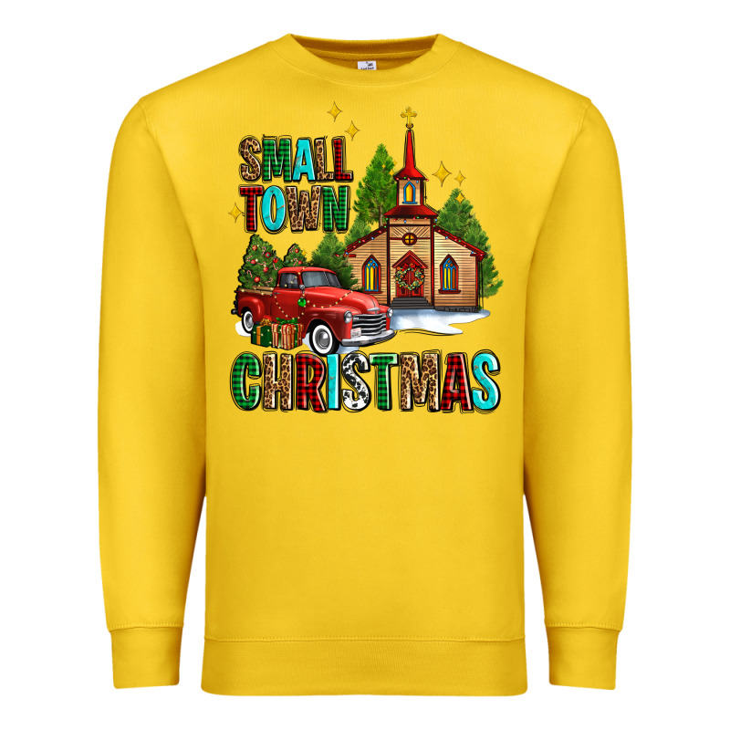 Small Town Christmas Church Western Truck Premium Sweatshirt by AdoDesignShop | Teevron