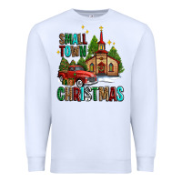 White small town christmas church western truck Premium Sweatshirt - AdoDesignShop