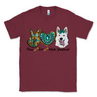 Burgundy peace love white sepherd Classic Tee - RanaPortraitStore