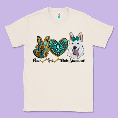 Peace Love White Sepherd Classic Tee Designed By Ranaportraitstore