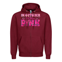 Burgundy In October We Wear Pink Zipper Hoodie - texasbilliewilder