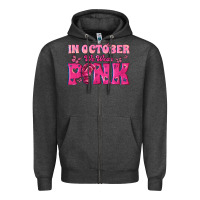 Charcoal Heather In October We Wear Pink Zipper Hoodie - texasbilliewilder