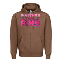 Chestnut In October We Wear Pink Zipper Hoodie - texasbilliewilder