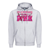Heather Grey In October We Wear Pink Zipper Hoodie - texasbilliewilder