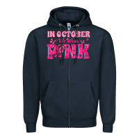 Navy In October We Wear Pink Zipper Hoodie - texasbilliewilder
