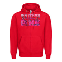 Red In October We Wear Pink Zipper Hoodie - texasbilliewilder