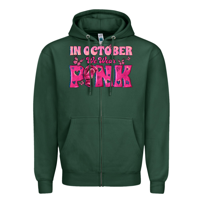 In October We Wear Pink Zipper Hoodie by texasbilliewilder | Teevron