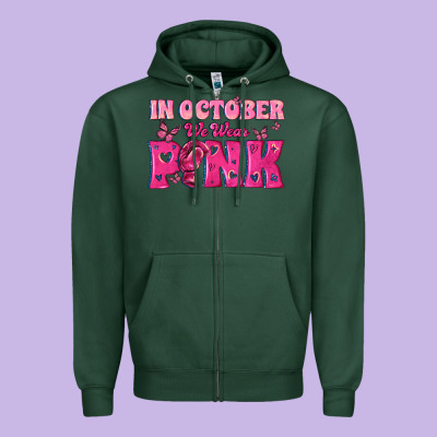 In October We Wear Pink Zipper Hoodie Designed By Texasbilliewilder