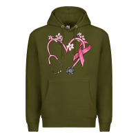 Army Green stethoscope nurse medical breast cancer awareness Premium Hoodie - MaliasSmallBusiness