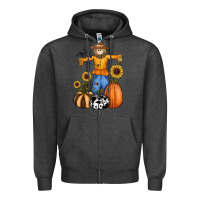 Charcoal Heather pumpkin sunflower fall scarecrow Zipper Hoodie - RanaPortraitStore