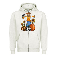 Oatmeal Heather pumpkin sunflower fall scarecrow Zipper Hoodie - RanaPortraitStore