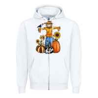White pumpkin sunflower fall scarecrow Zipper Hoodie - RanaPortraitStore