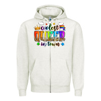 Oatmeal Heather coolest queer in town Zipper Hoodie - Zillion Design Studio