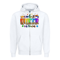 White coolest queer in town Zipper Hoodie - Zillion Design Studio